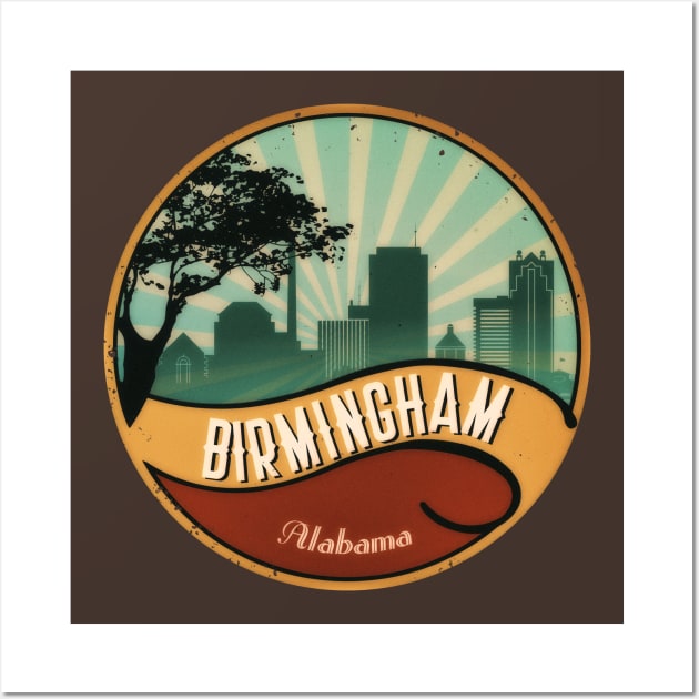 Birmingham City Skyline T-Shirt Alabama Retro Vintage 80s Wall Art by DimDom